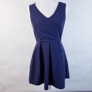 Dark Blue Pleated A-Line Dress Medium